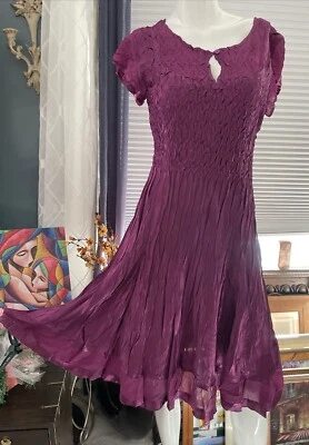 Vestido Arrugado Vintage Años 90 Expo NYSatin Acampanado Strech Boho Hippie Talla L Foto 1 de 4