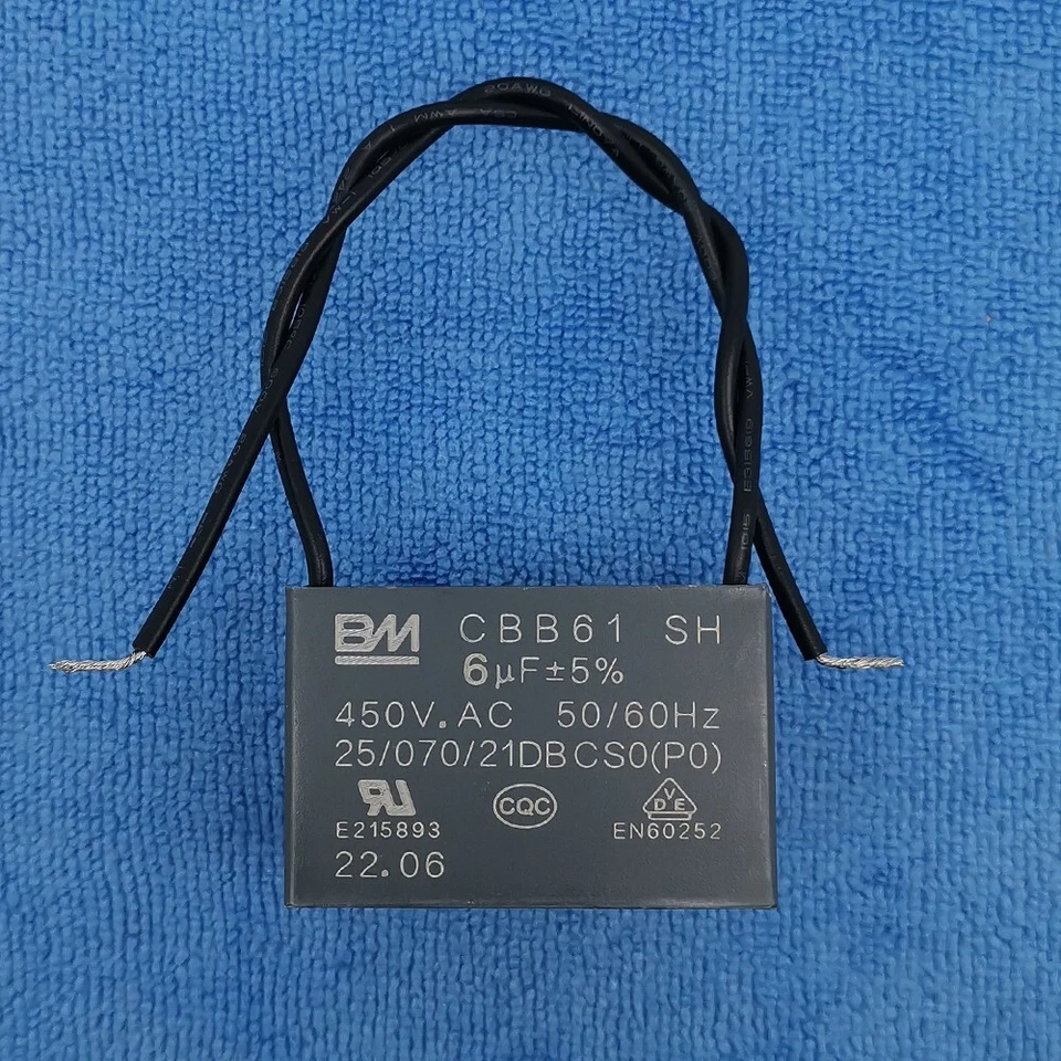 1pc CBB61 6uF 450V AC 2 wire BM Capacitor for Motor Start Fan Ceiling Motor