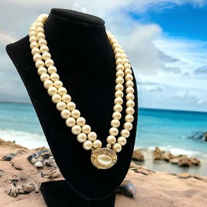 Vintage 1980s Avon Capitol Style Faux Pearl Versatile Gold-Tone Necklace! - Bild 1 von 13