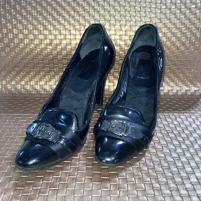 Zapatos de tacón Gucci charol con escote para mujer 36 negros hebilla plateados Foto 1 de 4