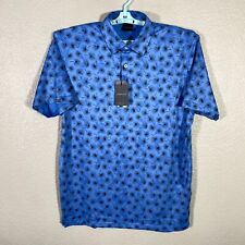 Dunning Polo Shirt Mens Medium Blue Golf Performance Stretch Floral Casual New