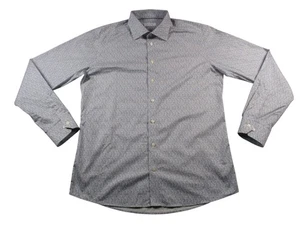 Eton Shirt Mens 17 Slim Blue Floral Print Long Sleeve Button Up Dress Shirt - Picture 1 of 15