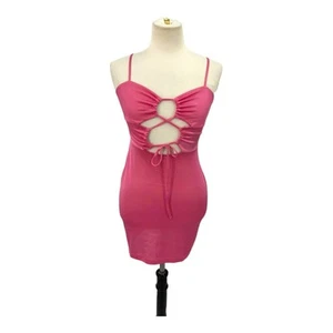 ASOS Shiny Pink Lace Up Cut Out Mini Dress Size 6P NWT - Picture 1 of 6