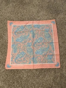 Vintage Wamcraft Peach/Pink & Blue Paisley 1950s Bandana/Handkerchief USA -14193 - Picture 1 of 15