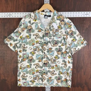 Jurassic Park AOP Camp Shirt Cotton Dinosaur Hawaiian Button Up Men’s Large NEW - Picture 1 of 7