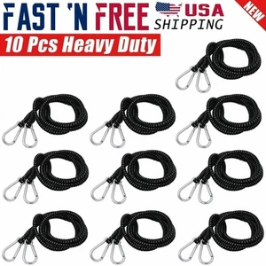 10 Pcs 70" inch Extra Long Heavy Duty Bungee Cord Black with Carabiner Hooks NEW - Picture 1 of 4