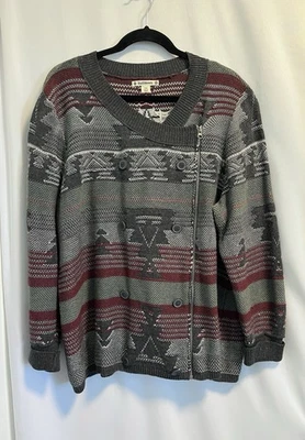 RuffHewn | Cárdigan Suéter Mujer Gris Algodón Azteca Cremallera Asimétrica - 2X Foto 1 de 4