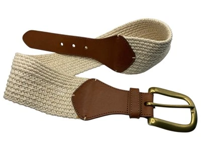 Lauren Ralph Lauren RLL 皮带尺寸小号编织带皮革末端黄铜 38x2.75 英寸 — 第 1/4 张图片