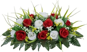 Cemetery Headstone Flower Saddle - Artificial Cemetery Flowers Rose, Grave De... - Picture 1 of 6