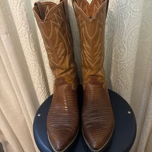 Vintage Justin 0524 Brown Exotic Teju Lizard Cowboy Boots Mens Size 8C - Picture 1 of 11