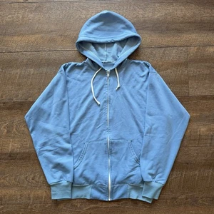 Vintage 70er 80er Herren M babyblau Markenlos Waffelstrick gefüttert FullZip getragen Hoodie - Bild 1 von 8