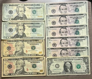 Star Note/Serial Number Lot $86 Face Value Random Oddball Bills Circulated Cash - Picture 1 of 3