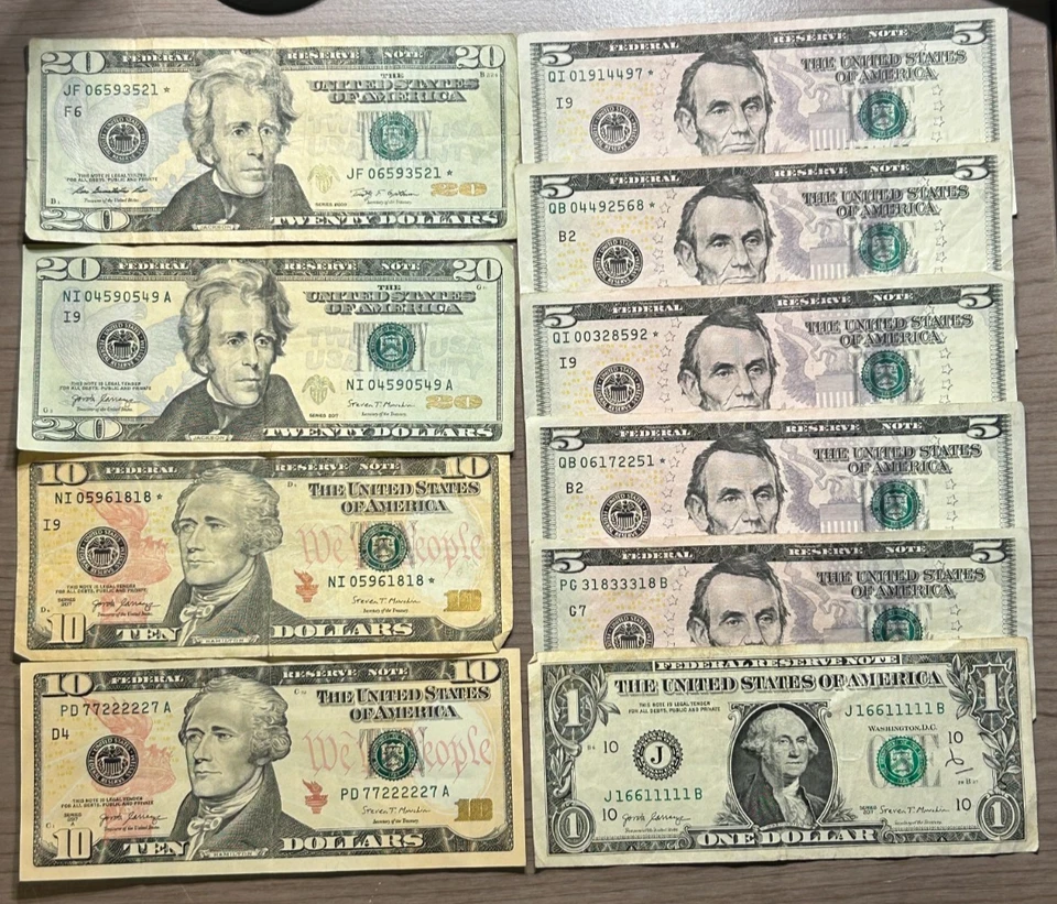 Star Note/Serial Number Lot $86 Face Value Random Oddball Bills Circulated Cash - Image 1 of 3