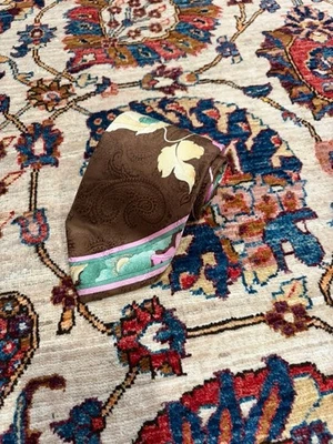 Leonard Paris Silk Tie Brown Paisley Leaf Print Pink Green Border Made in Italy - Image 1 of 4