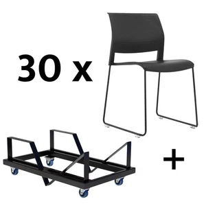 Stapelstuhl Kufengestell Besucherstuhl Bürostuhl schwarz 30er Set mit Rollwagen - Bild 1 von 14