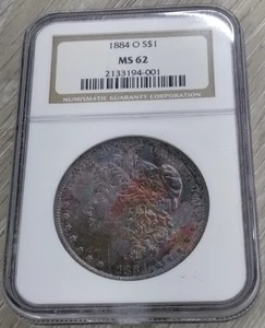 1884-O MORGAN SILVER DOLLAR NGC MS62 Super Rainbow Tone - Picture 1 of 6
