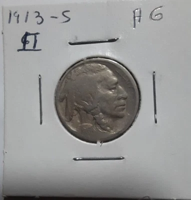 1913-S Buffalo Nickel Type 2 About Good Condition Lower Mintage 1,290,000 - Image 1 of 4