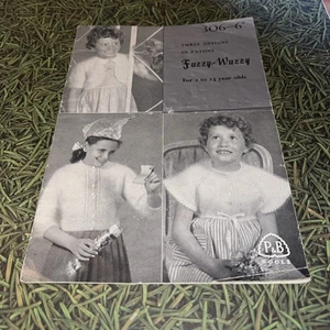 Vintage 306 Patons Fuzzy Wuzzy Girl's Book Cardigans Patterns 1950s 4ply - Picture 1 of 1