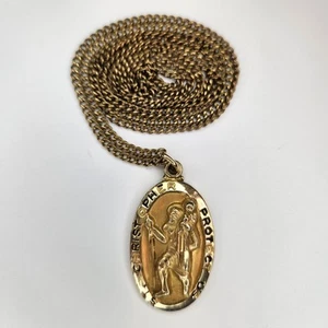 Vintage Creed 1/20 12kt Gold Filled St Christopher Protect Us Pendant 26" Chain - Picture 1 of 8