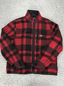 Denim Supply Ralph Lauren SweaterMens Large Red Black Buffalo Plaid Full Zip - Picture 1 of 8