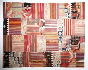 Authentic Turkish Patchwork Rug,Pastel Colors Handmade Vintage Kilim Patchwork - Picture 1 of 10
