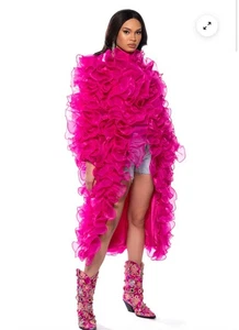 Akira Take notes ruffled Duster Hot Pink Size L Discontinued Out Of Stock - Picture 1 of 8