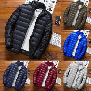 Men Casual Lightweight Down Cotton Jacket Cropped Winter Coat with Stand Collar - Picture 1 of 20