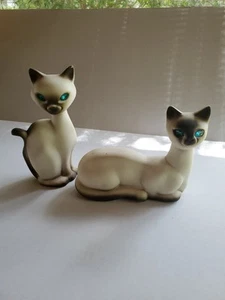 RARE Pasadena California Pottery Large Siamese Cats w/Blue Rhinestones Eyes MCM - Picture 1 of 16
