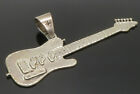 925 Sterling Silver - Vintage Shiny Etched Electric Guitar Pendant - PT10336