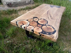 Thick oak slab handmade table Living Live Edge oak epoxy resin table top no legs - Picture 1 of 11