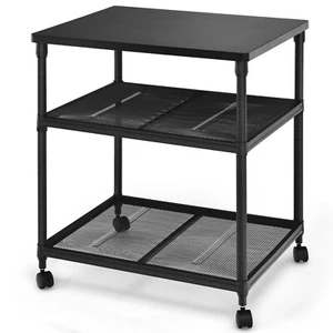 Carro utilitario Costway con soporte para impresora de 3 niveles fax rodante con estante ajustable negro - Imagen 1 de 6