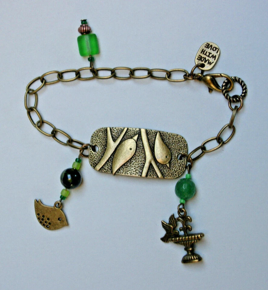 Ooak bronze chain bracelet birds fountain cute - Image 1 of 1