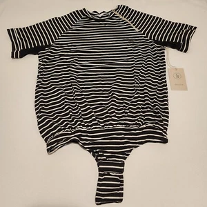 Equestrian Women's Short-Sleeve Moto Bodysuit-XS -Black/White Stripe-Free x Rein - Picture 1 of 6