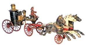 Antique Cast Iron Hubley 3 Horse Fire Water Pumper Wagon 19" - Kenton Ives - Picture 1 of 12