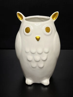 Florero Decomantra invierno búho blanco con detalles dorados 7” en muy buen estado* Foto 1 de 4