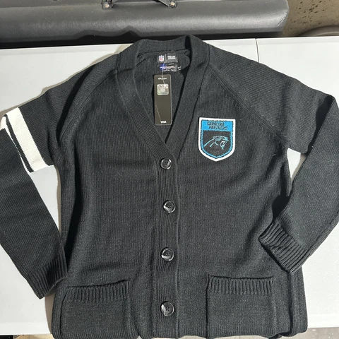 NFL Carolina Panthers Varsity Cardigan Women's Size S/M Sweater Black Button Up Cover
