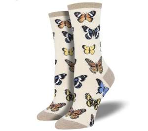 Laurel Burch Majestic Butterflies Ivory Womens Crew Socks SockSmith WNC1884-HIV - Picture 1 of 1