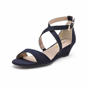 Women's Across Ankle Strap Low Wedge Sandals Open Toe Casual Shoes