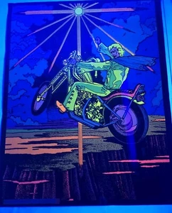 1975 Dynamic Velvet Blacklight Poster Sky Rider Evel Knievel Motorcycle 20"x 16" - Picture 1 of 5