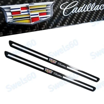 For Cadillac Carbon Fiber Car Door Welcome Plate Sill Scuff Cover Decal Sticker - Image 1 of 4