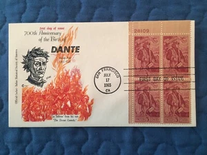 FDC Plate Block DANTE - Picture 1 of 1
