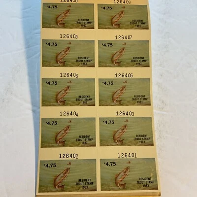 1983 New Jersey, Resident Trout Stamps, (Book 2529 of 50)  Lic. 126401 to 126450 - Image 1 of 4