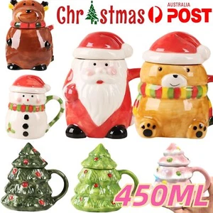 Christmas Ceramic Coffee Mug With Lid Water Cup Set Xmas Elk Tree Santa Decor AU - Picture 1 of 25