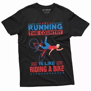 Men's Anti Biden Shirt Running the country is like Riding a bike Sarcastic Tee - Picture 1 of 8