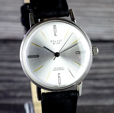 复古男士腕表 NOS Poljot De LUXE 超薄苏联手表 23 珠宝 — 第 1/4 张图片