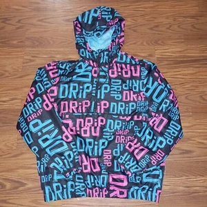 GS-115 Black Turquoise Hot Pink "Drip" Windbreaker Jacket Hood Large - Picture 1 of 6