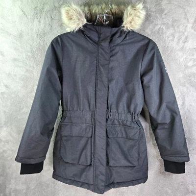 Swiss Alps Kids Parka S 码 7/8 黑色人造毛皮修剪连帽冬季外套 — 第 1/4 张图片