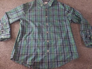 Saddlebred Mens Shirt Large Green plaid classic fit blue button up - Picture 1 of 10