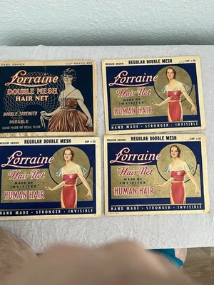 Lote de 4 redes de cabello Lorena vintage años 20-30 cabello humano mediano y marrón oscuro Foto 1 de 4