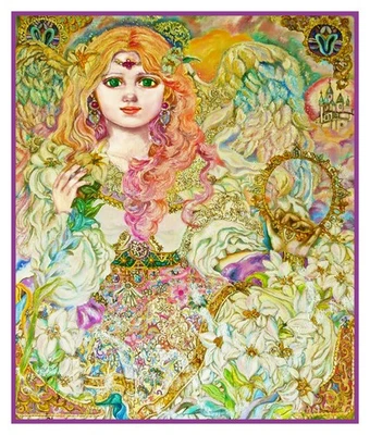 Angel Pink Lily by Contemporary Artist Yumi Sugai Counted Cross Stitch Pattern - Image 1 of 3